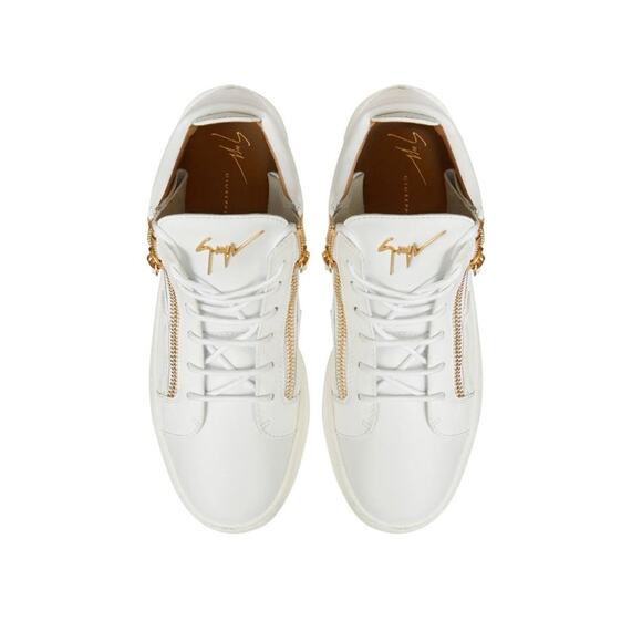 $895 NIB Giuseppe Zanotti White Patent Leather Mid-Top Zipper Sneakers 48(15) main image 4